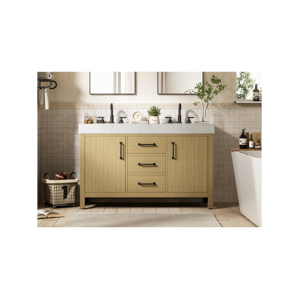 54 inch Double Bathroom Vanity In Honey Brown. Picture 2