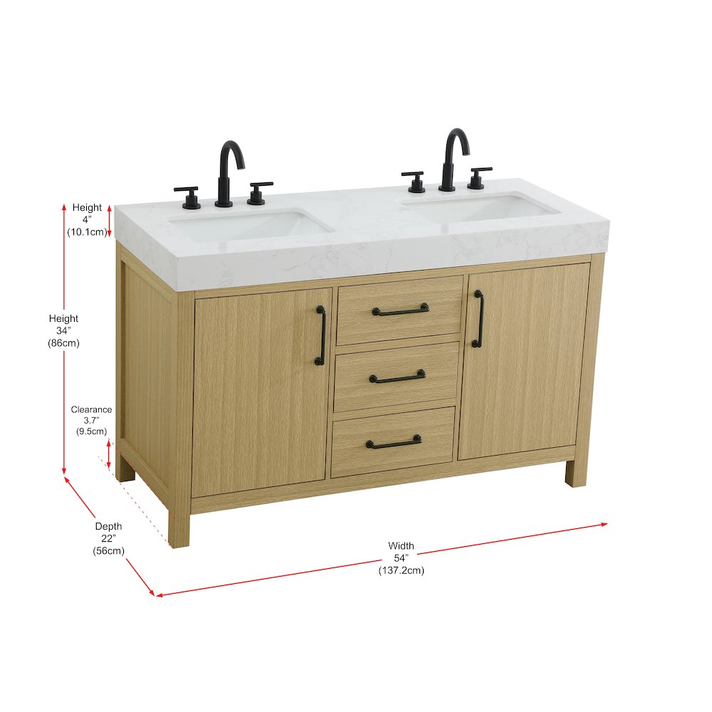 54 inch Double Bathroom Vanity In Honey Brown. Picture 13