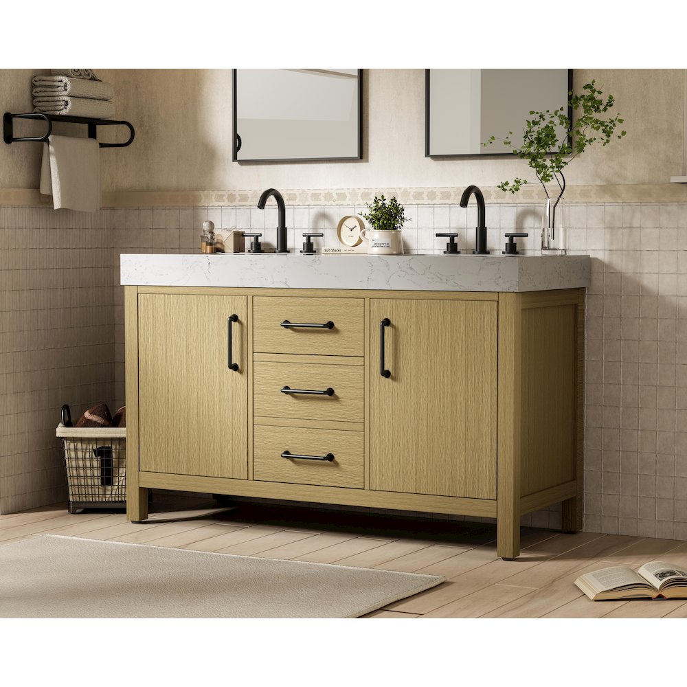 54 inch Double Bathroom Vanity In Honey Brown. Picture 3