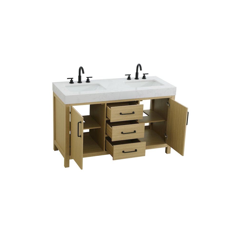 54 inch Double Bathroom Vanity In Honey Brown. Picture 7
