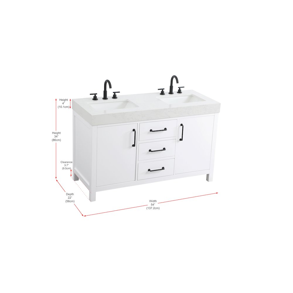 54 inch Double Bathroom Vanity In White. Picture 13