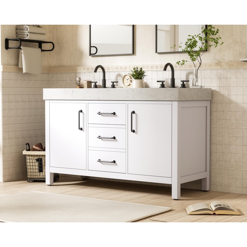 54 inch Double Bathroom Vanity In White. Picture 3