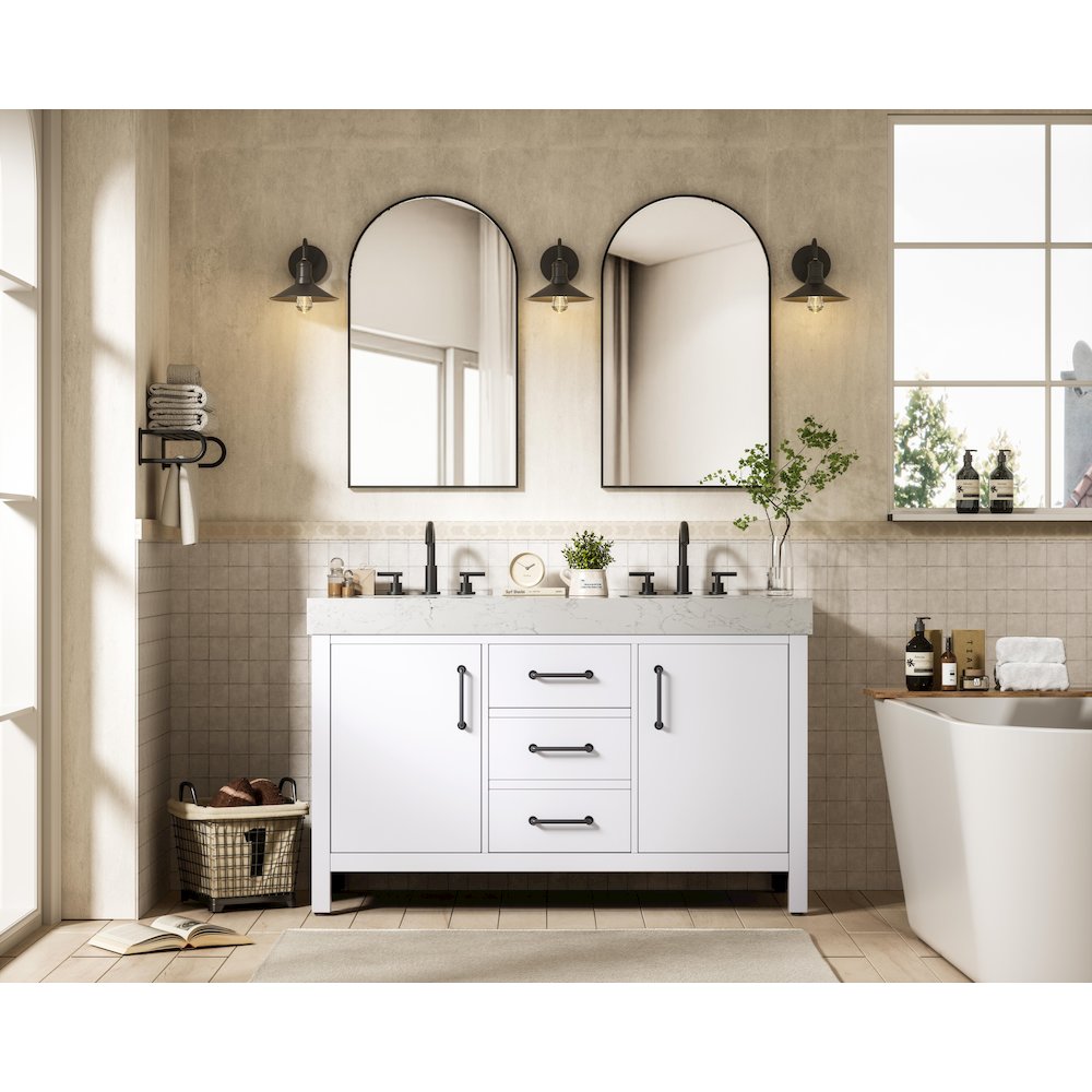 54 inch Double Bathroom Vanity In White. Picture 4