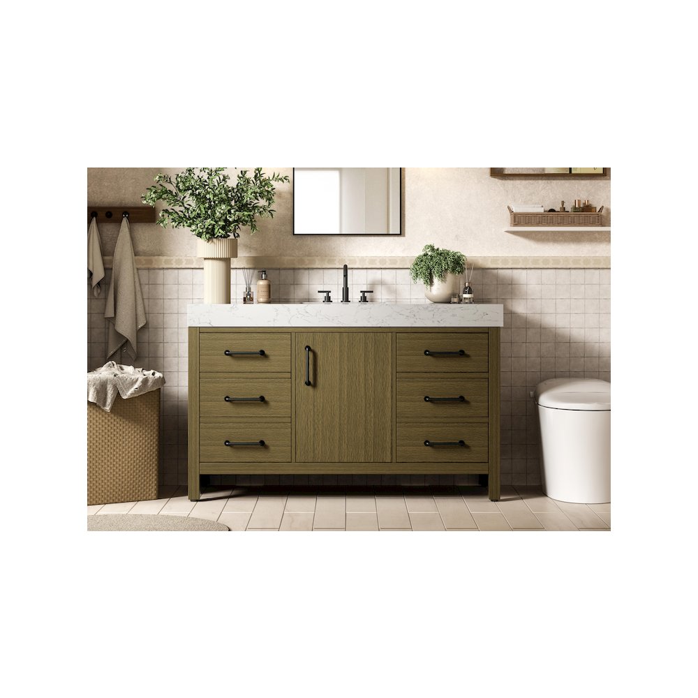 54 inch Single Bathroom Vanity In Chestnut Brown. Picture 2