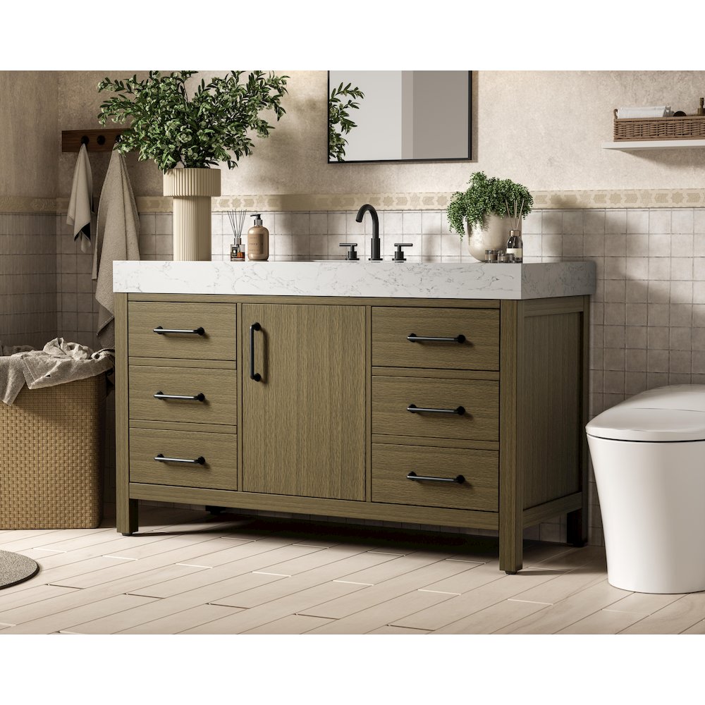 54 inch Single Bathroom Vanity In Chestnut Brown. Picture 3
