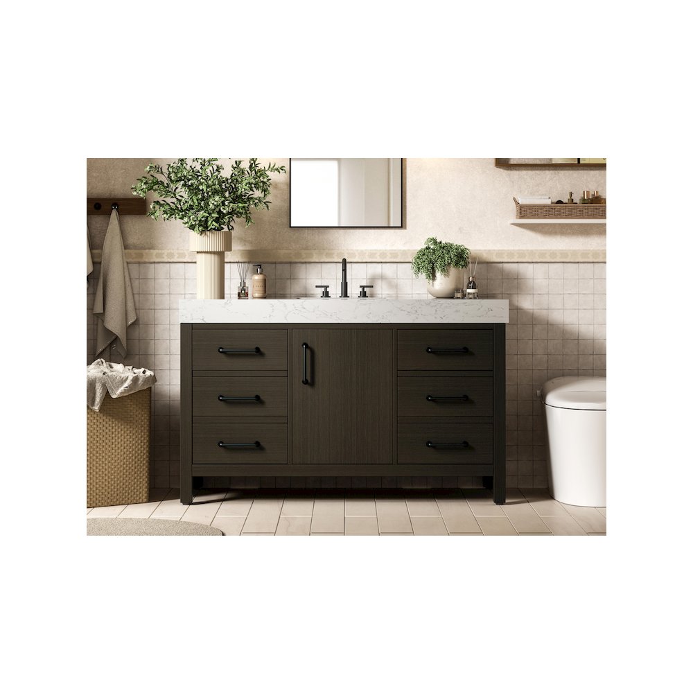 54 inch Single Bathroom Vanity In Mocha Brown. Picture 2