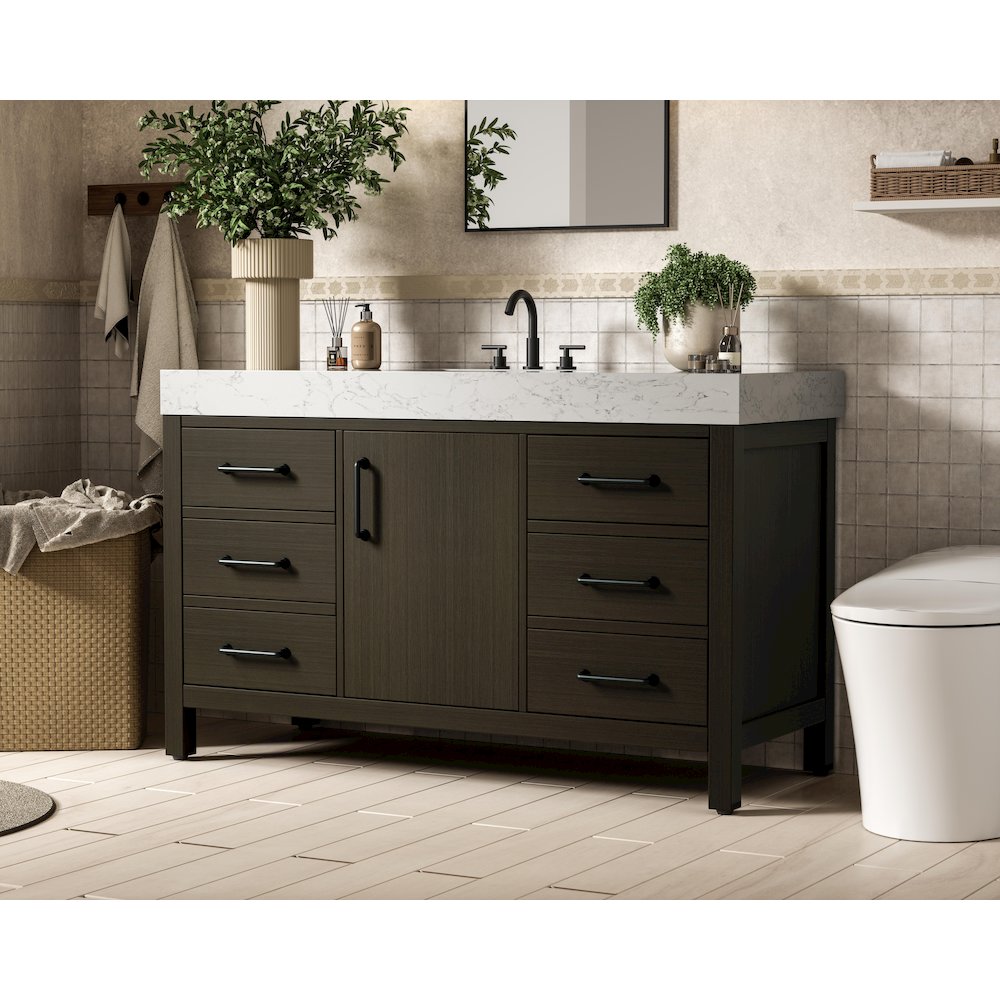 54 inch Single Bathroom Vanity In Mocha Brown. Picture 3