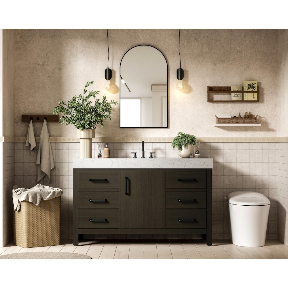 54 inch Single Bathroom Vanity In Mocha Brown. Picture 4