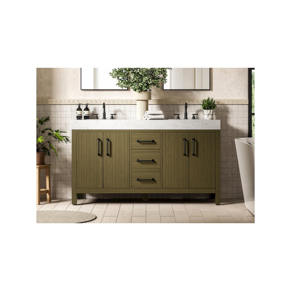 60 inch Double Bathroom Vanity In Chestnut Brown. Picture 2