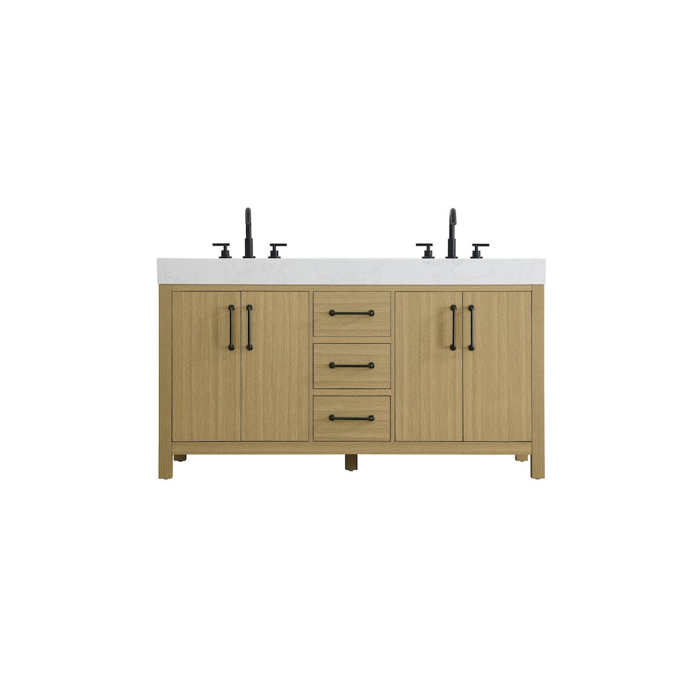 60 inch Double Bathroom Vanity In Honey Brown. Picture 1