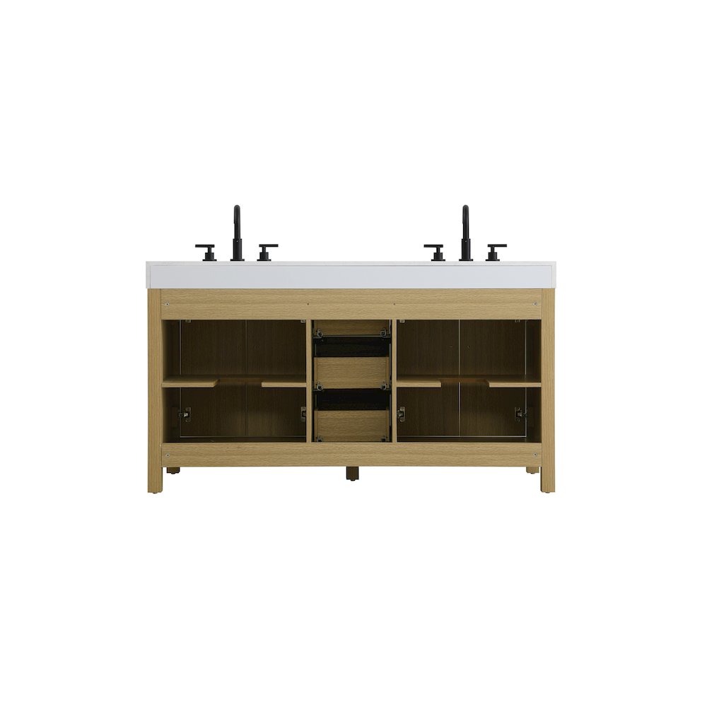 60 inch Double Bathroom Vanity In Honey Brown. Picture 12