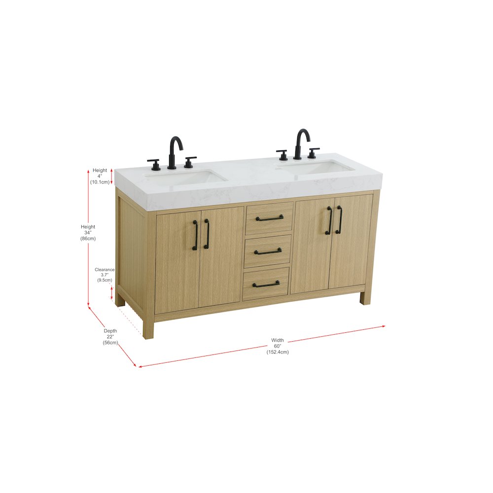 60 inch Double Bathroom Vanity In Honey Brown. Picture 13