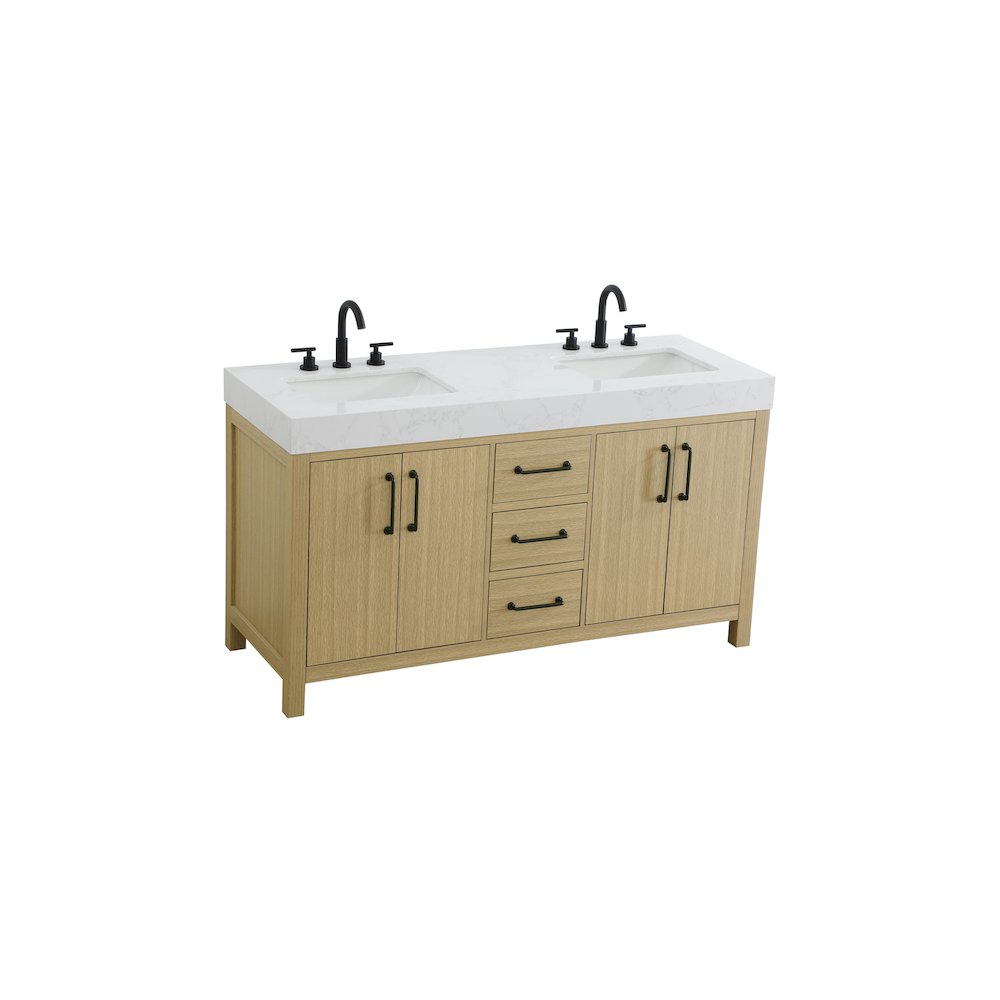60 inch Double Bathroom Vanity In Honey Brown. Picture 6