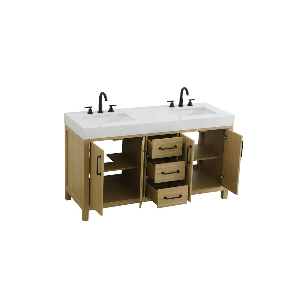 60 inch Double Bathroom Vanity In Honey Brown. Picture 7