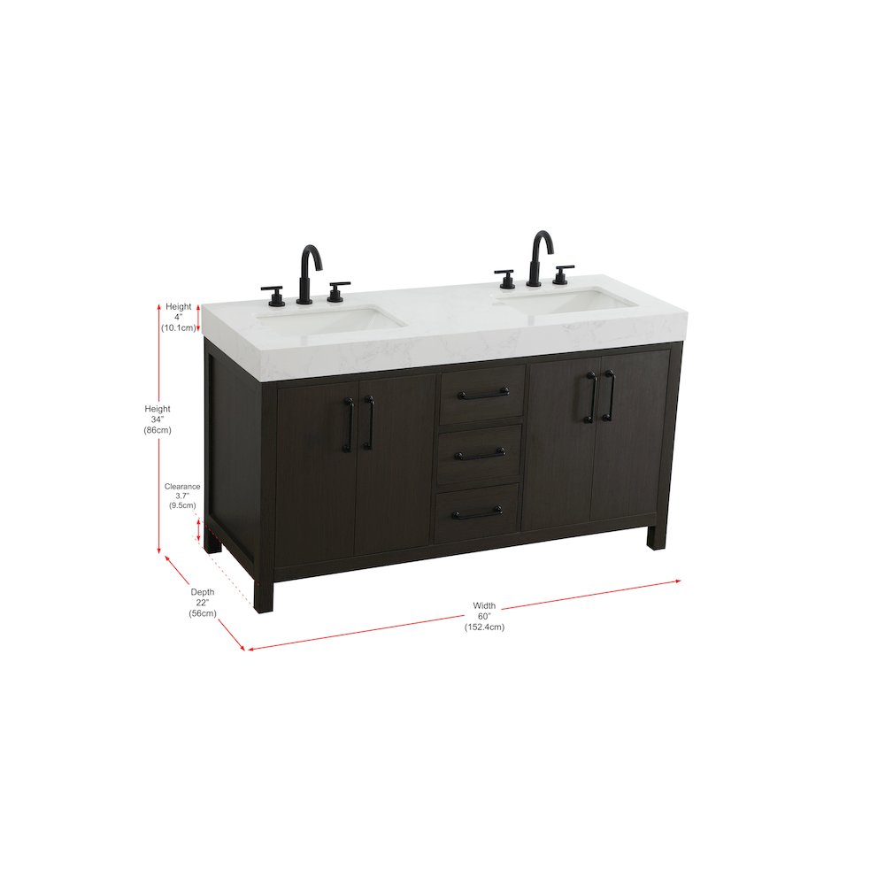 60 inch Double Bathroom Vanity In Mocha Brown. Picture 13