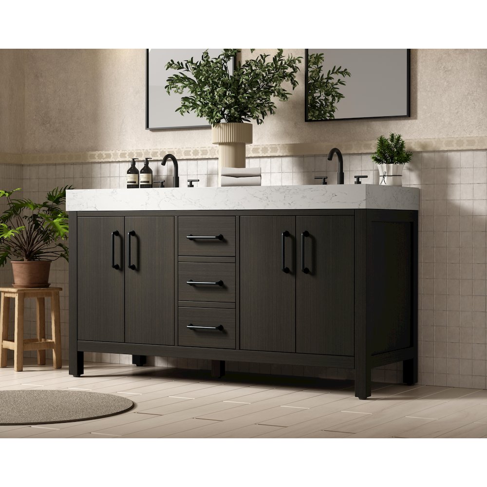 60 inch Double Bathroom Vanity In Mocha Brown. Picture 3