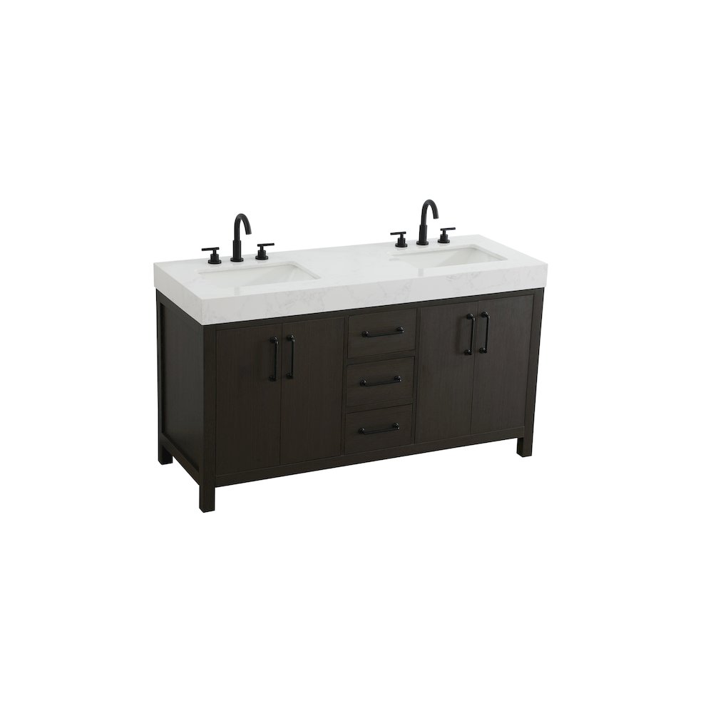 60 inch Double Bathroom Vanity In Mocha Brown. Picture 6