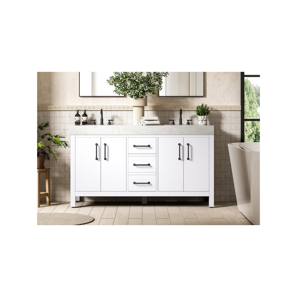 60 inch Double Bathroom Vanity In White. Picture 2