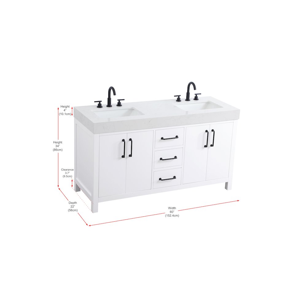 60 inch Double Bathroom Vanity In White. Picture 13