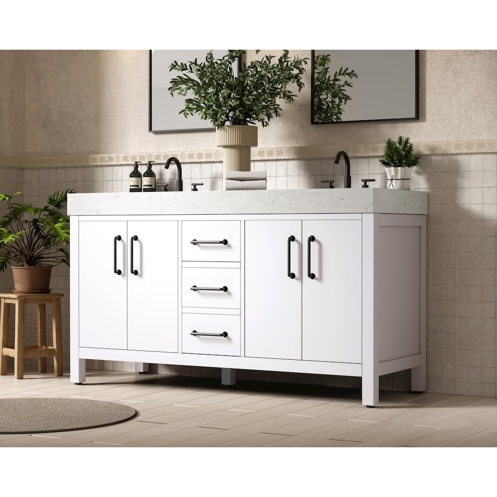 60 inch Double Bathroom Vanity In White. Picture 3