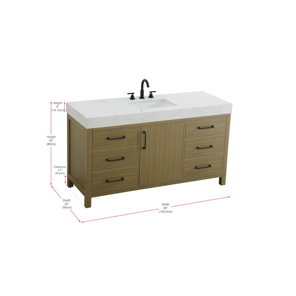 60 inch Single Bathroom Vanity In Chestnut Brown. Picture 13