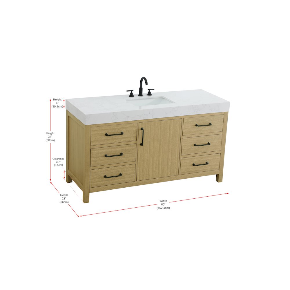 60 inch Single Bathroom Vanity In Honey Brown. Picture 13