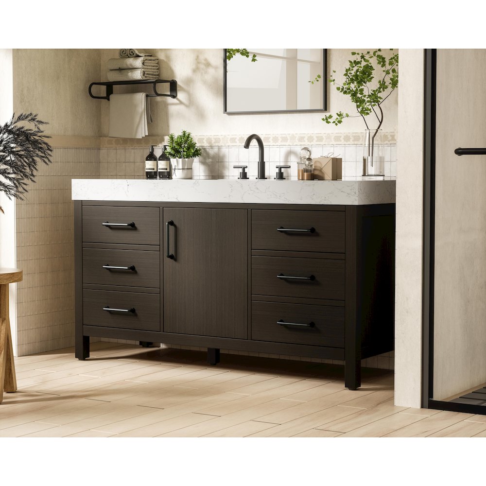 60 inch Single Bathroom Vanity In Mocha Brown. Picture 3