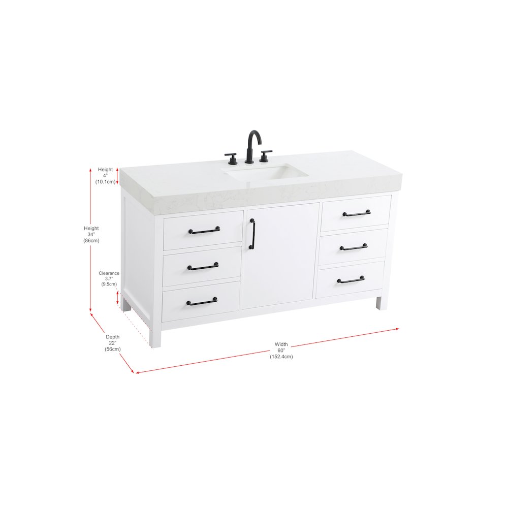 60 inch Single Bathroom Vanity In White. Picture 13