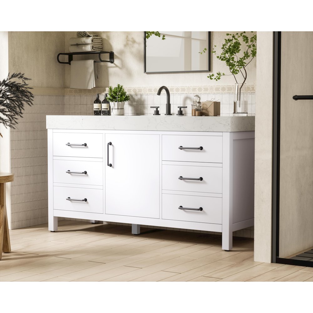 60 inch Single Bathroom Vanity In White. Picture 3
