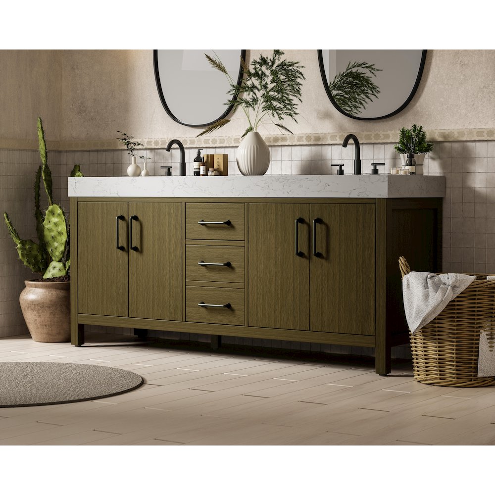 72 inch Double Bathroom Vanity In Chestnut Brown. Picture 3