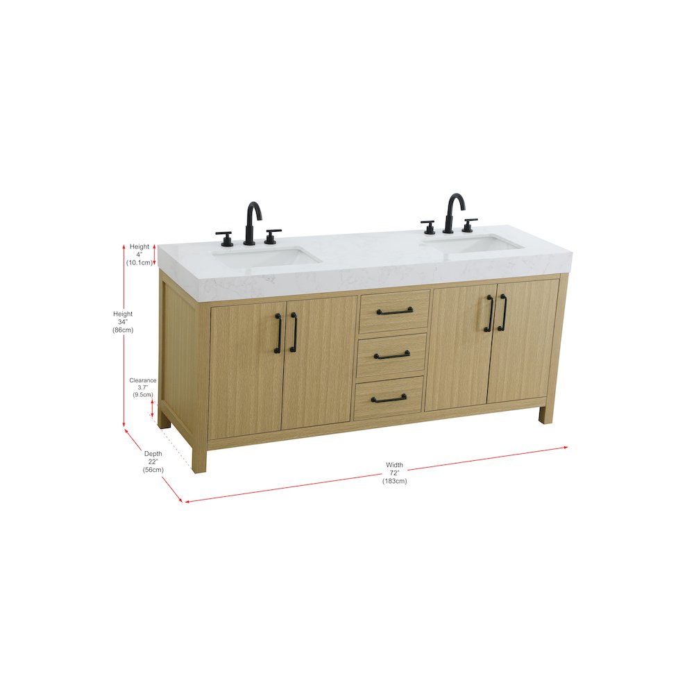 72 inch Double Bathroom Vanity In Honey Brown. Picture 13