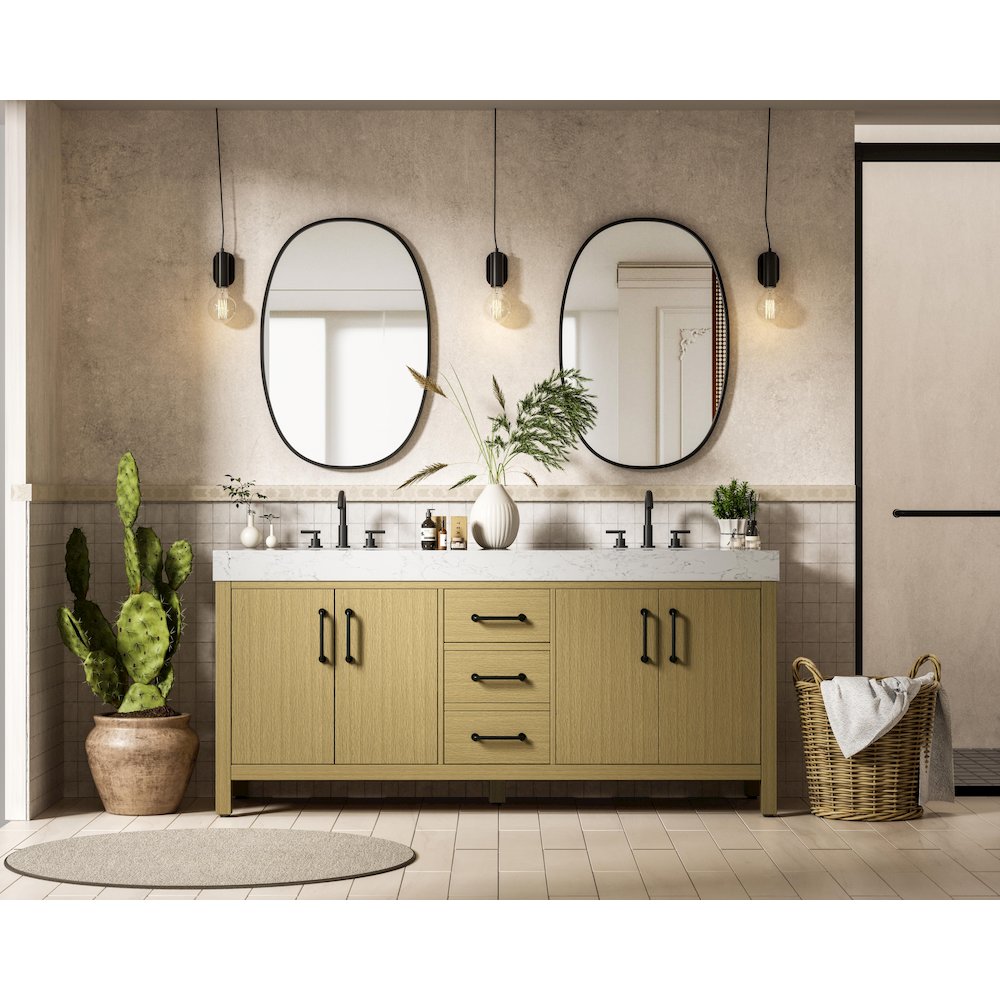 72 inch Double Bathroom Vanity In Honey Brown. Picture 4
