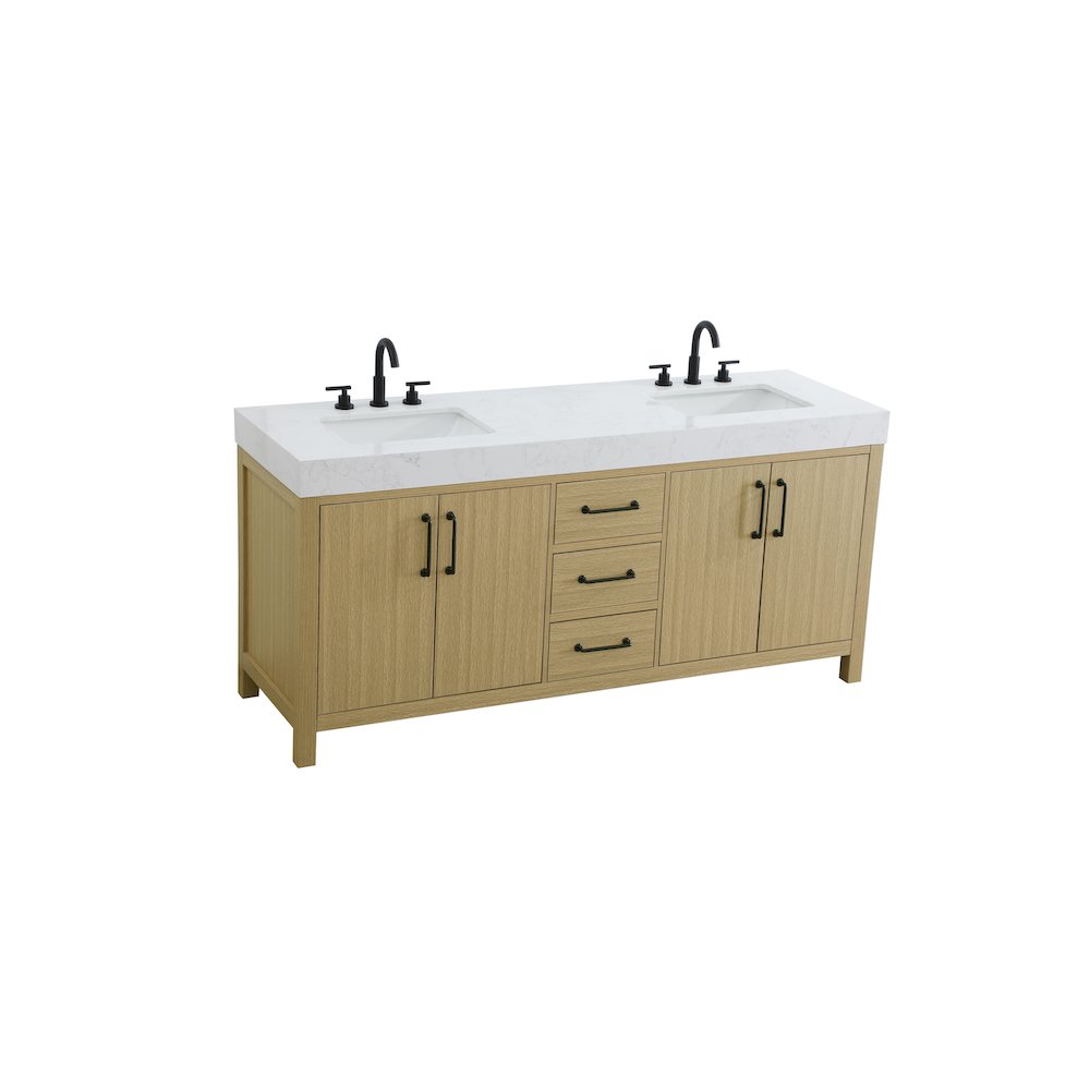 72 inch Double Bathroom Vanity In Honey Brown. Picture 6