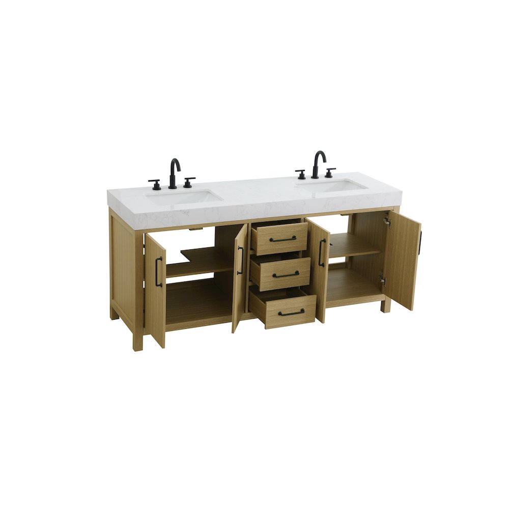 72 inch Double Bathroom Vanity In Honey Brown. Picture 7