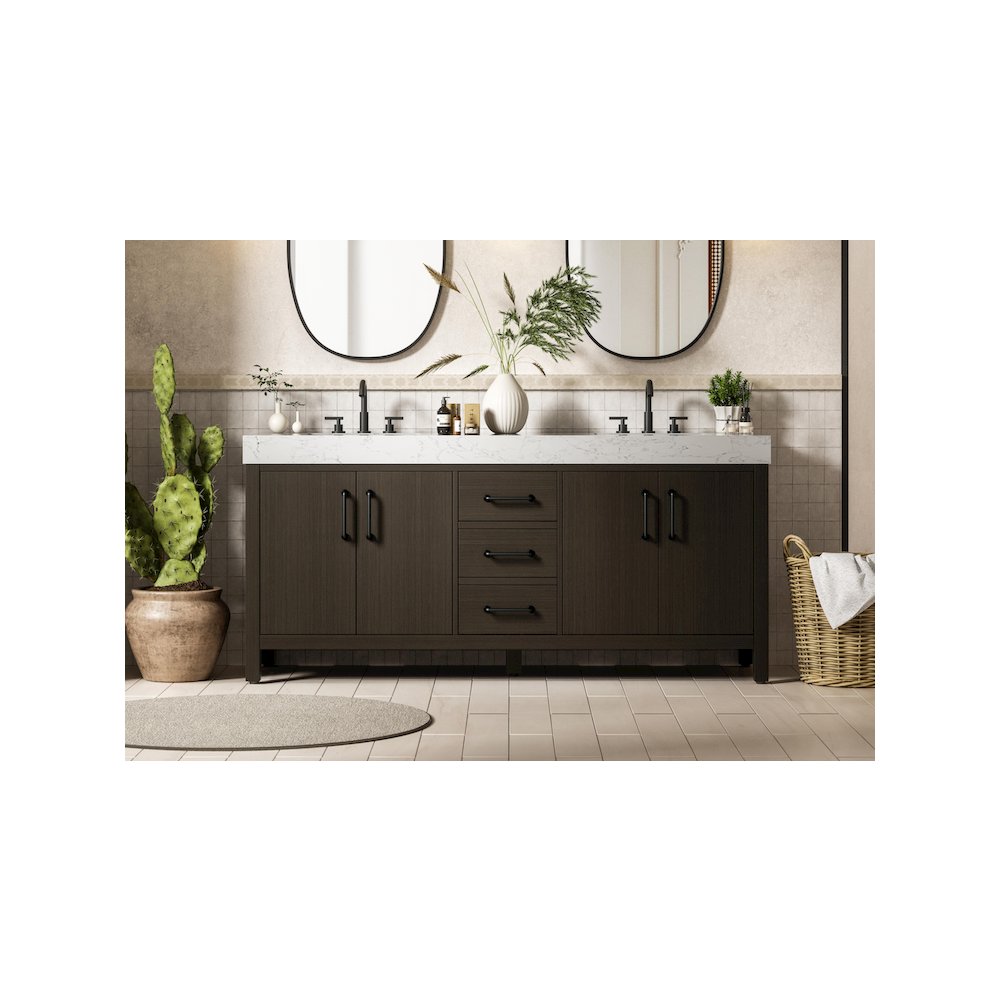 72 inch Double Bathroom Vanity In Mocha Brown. Picture 2