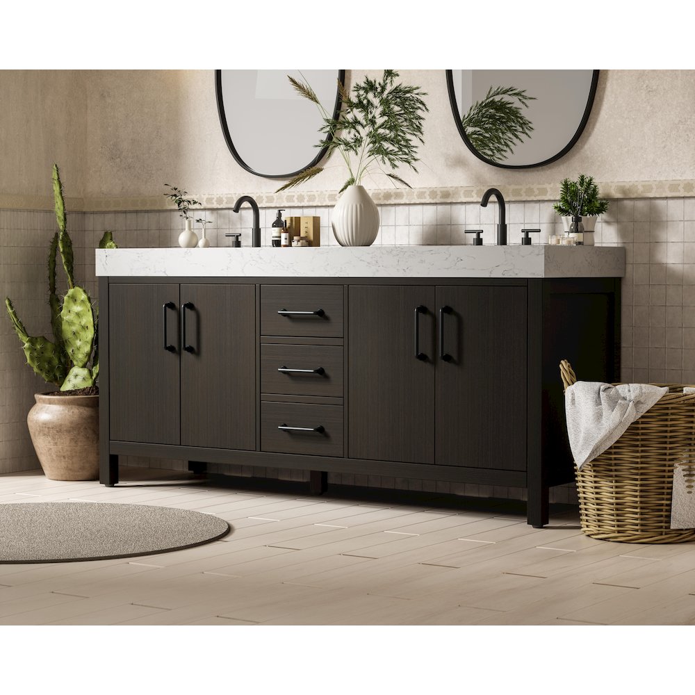 72 inch Double Bathroom Vanity In Mocha Brown. Picture 3
