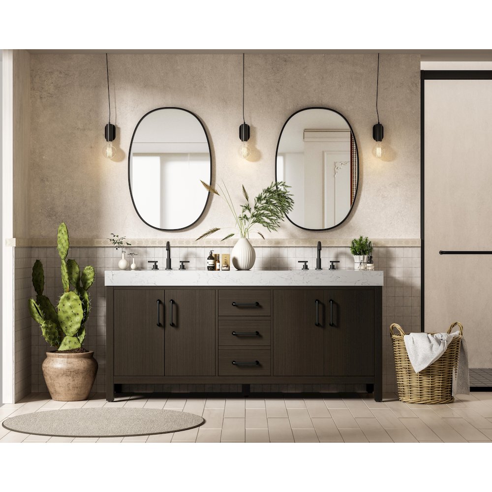72 inch Double Bathroom Vanity In Mocha Brown. Picture 4