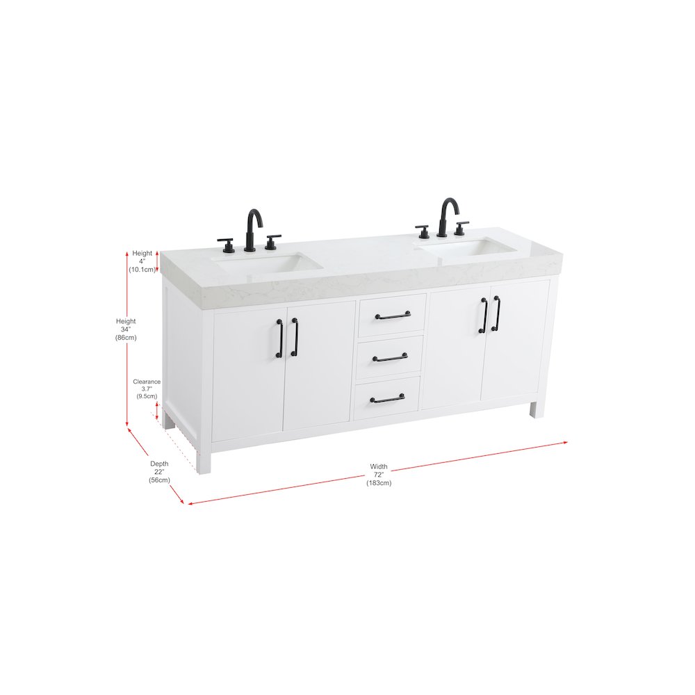 72 inch Double Bathroom Vanity In White. Picture 13