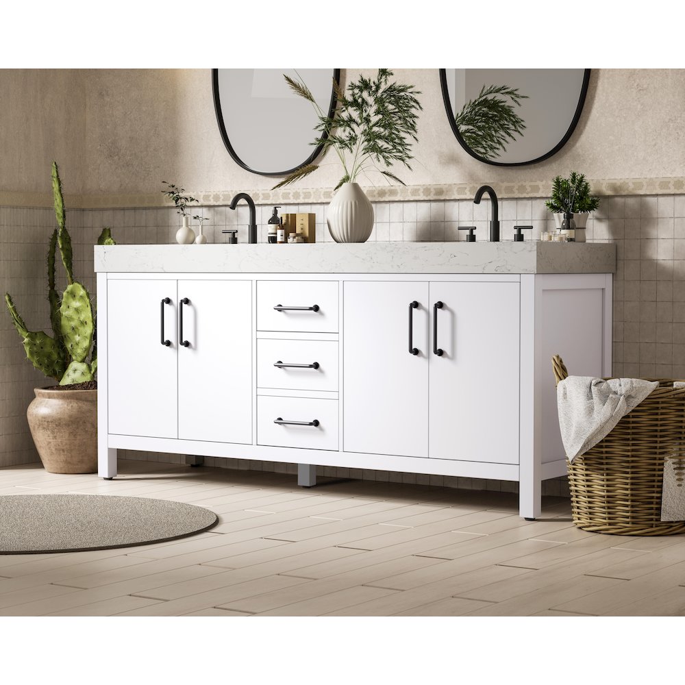 72 inch Double Bathroom Vanity In White. Picture 3