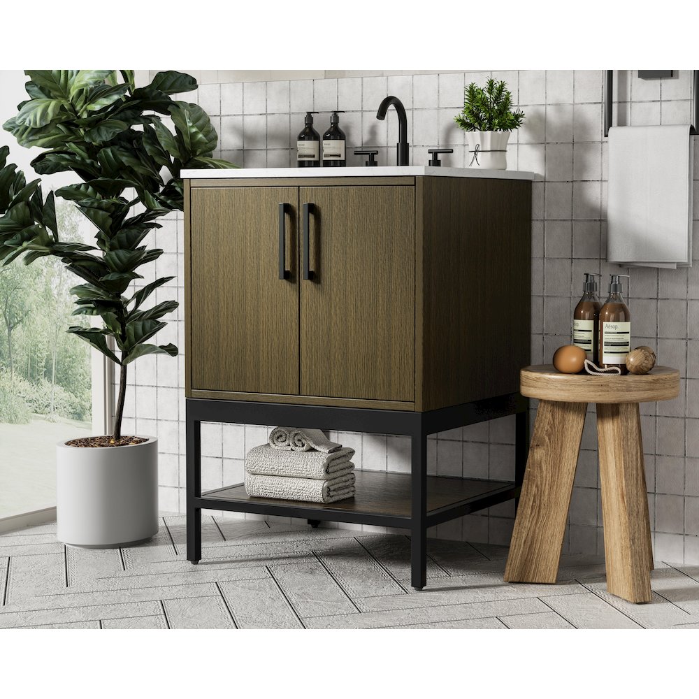 24 Inch Single Bathroom Vanity In Chestnut Brown. Picture 3