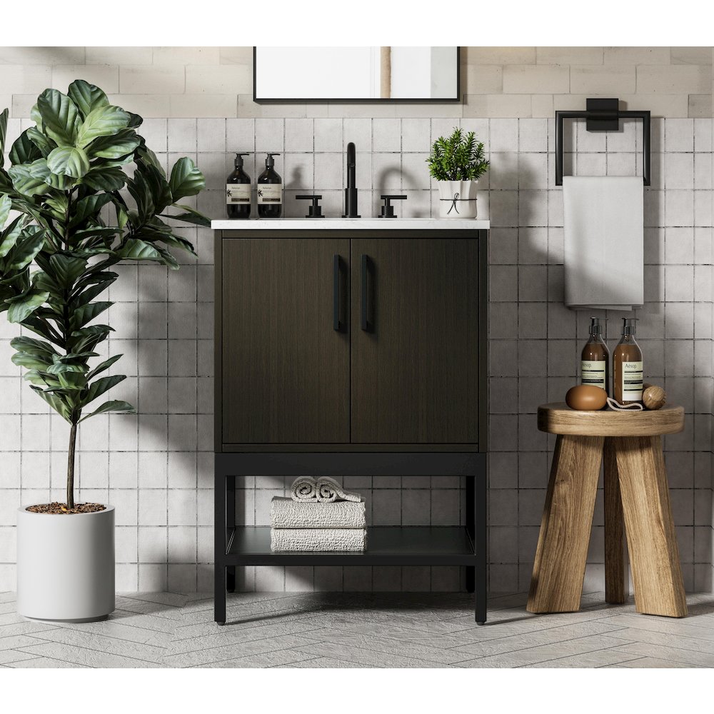 24 Inch Single Bathroom Vanity In Mocha Brown. Picture 2