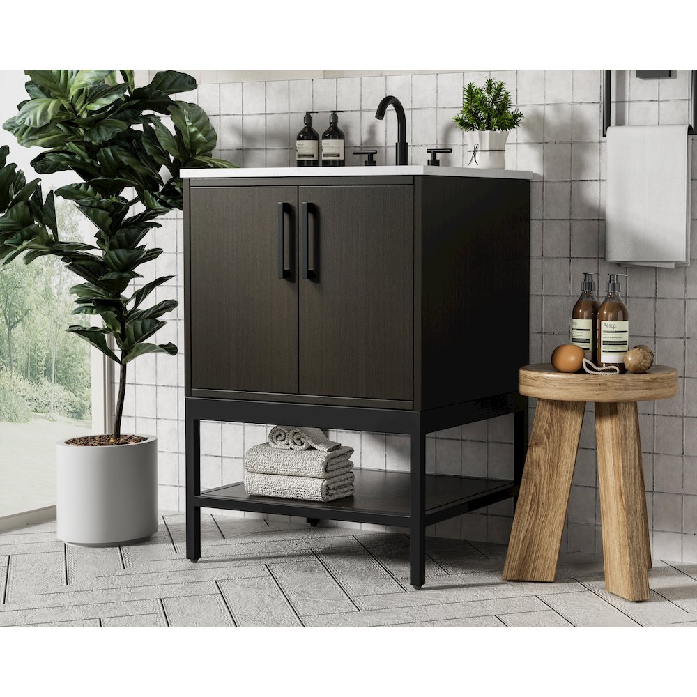 24 Inch Single Bathroom Vanity In Mocha Brown. Picture 3
