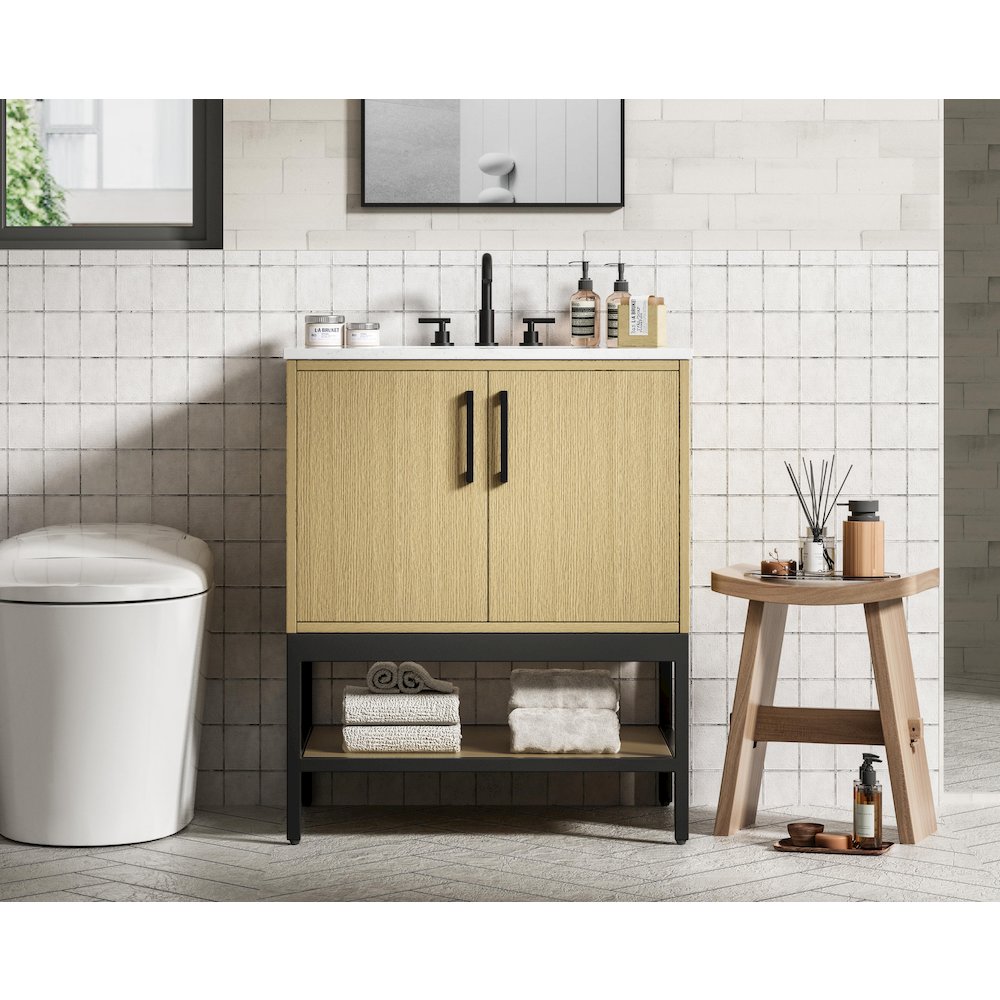 30 Inch Single Bathroom Vanity In Honey Brown. Picture 2