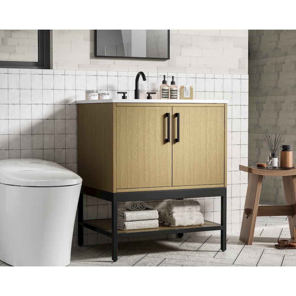 30 Inch Single Bathroom Vanity In Honey Brown. Picture 3