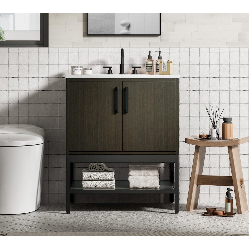 30 Inch Single Bathroom Vanity In Mocha Brown. Picture 2