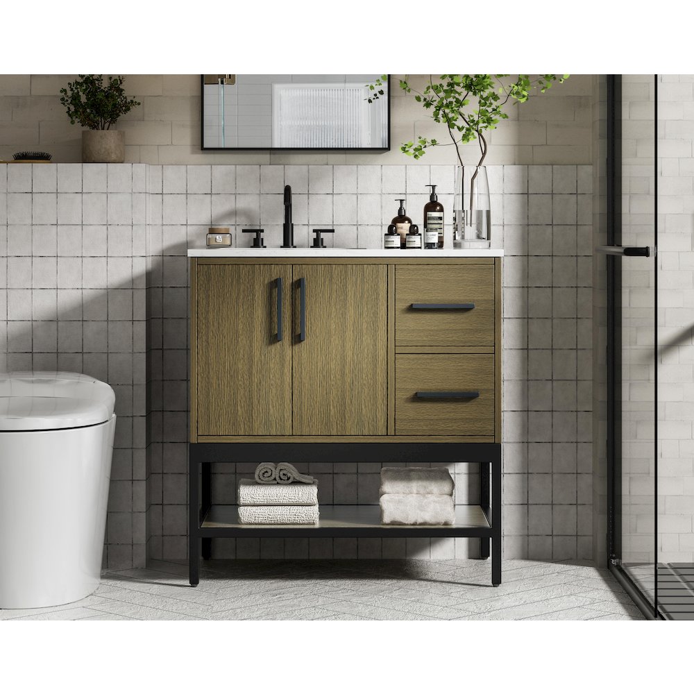 32 Inch Single Bathroom Vanity In Chestnut Brown. Picture 2