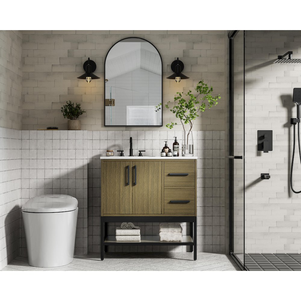 32 Inch Single Bathroom Vanity In Chestnut Brown. Picture 4