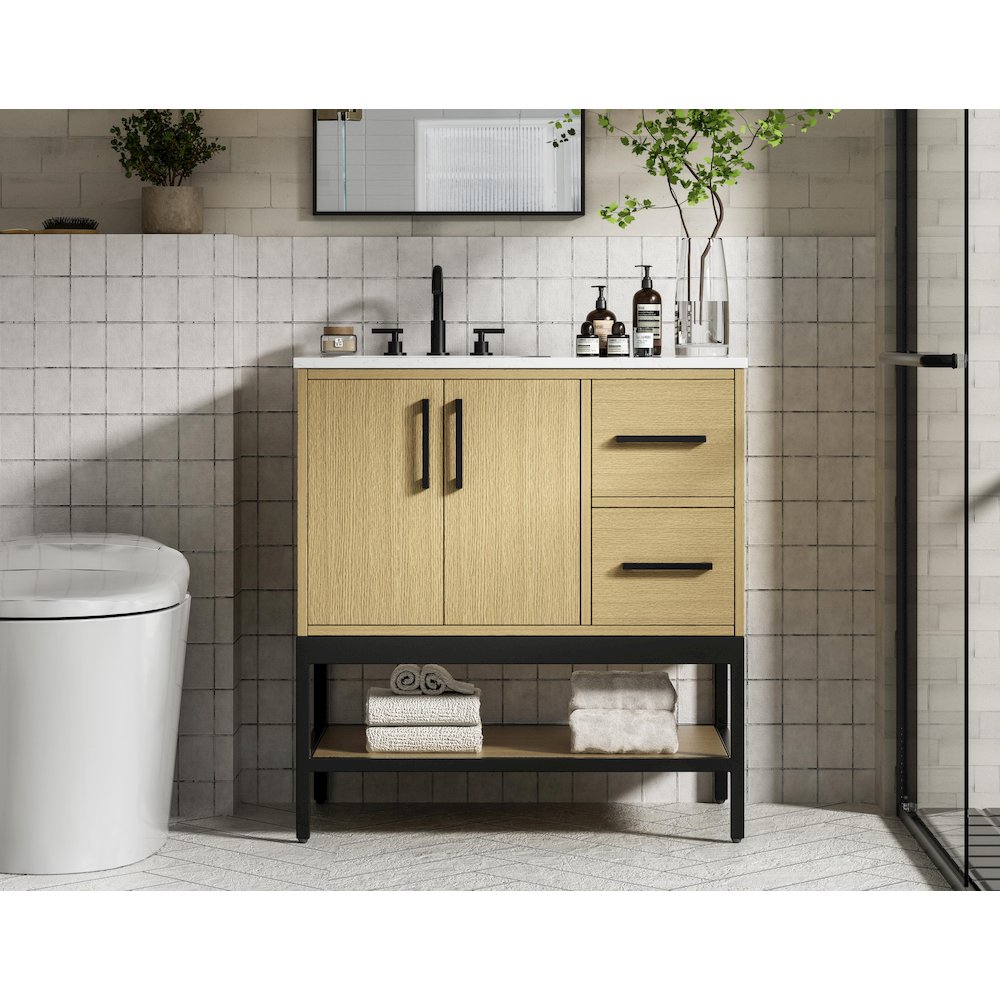 32 Inch Single Bathroom Vanity In Honey Brown. Picture 2