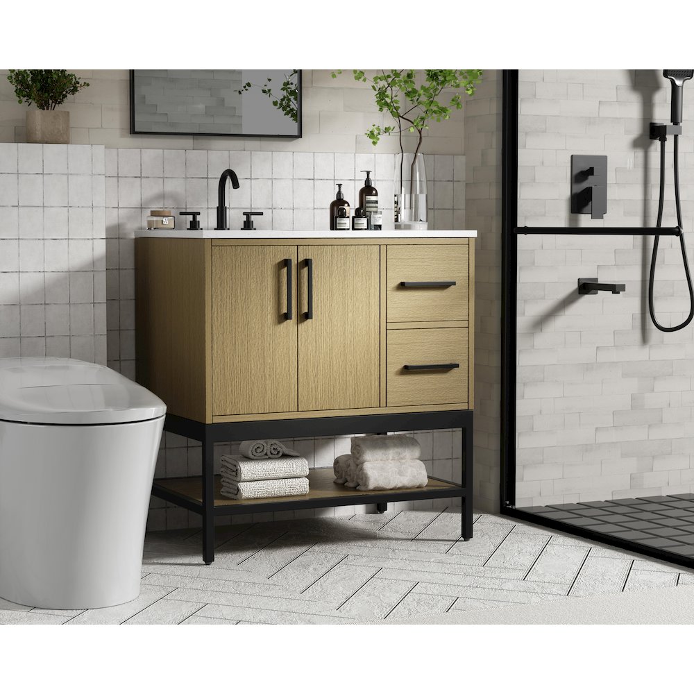 32 Inch Single Bathroom Vanity In Honey Brown. Picture 3