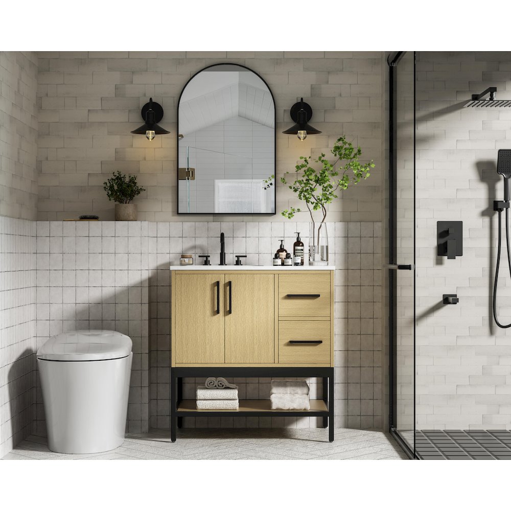 32 Inch Single Bathroom Vanity In Honey Brown. Picture 4